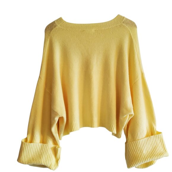 Illa Illa Yellow Boxy Cropped Sweater with Statement Sleeves. Size Small - Picture 2 of 6